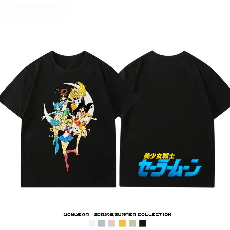 2026 New Pretty Guardian Sailor Moon Cartoon Print T-shirt Short Sleeve T-shirt Men's and Women's T-shirt Sports Men's T-shirt