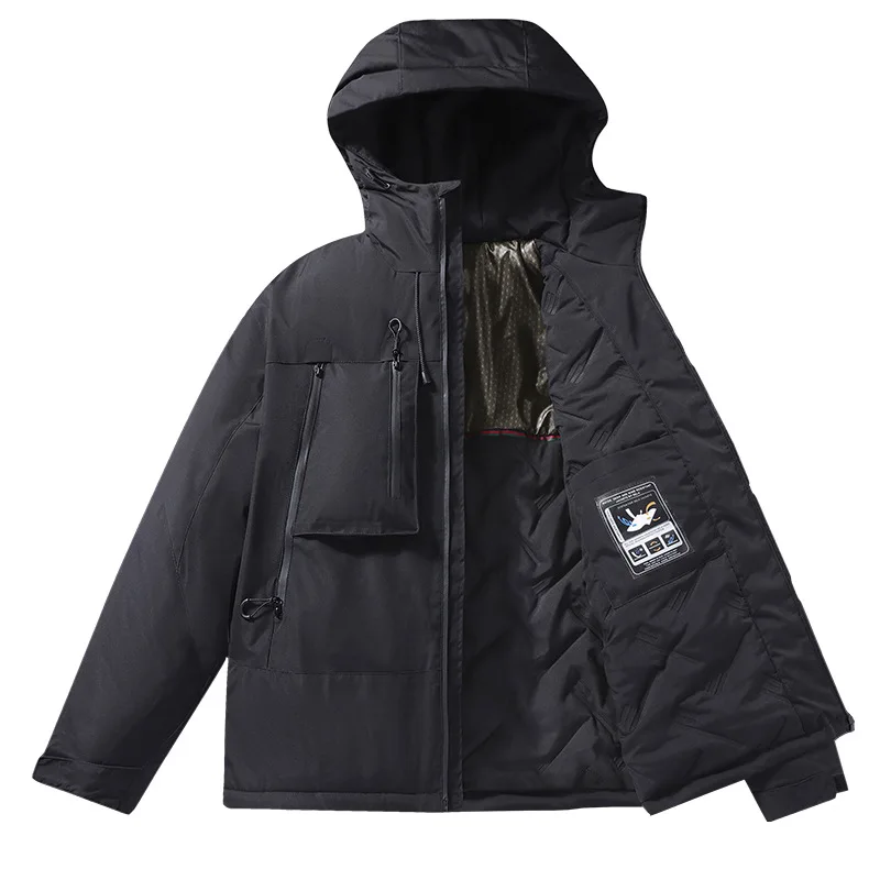 2025 Winter Men Cargo Jacket Fashion Thicken Wind-proof Long Sleeve Male Outerwear Simple Solid Pocket Zipper Man Hooded Coat
