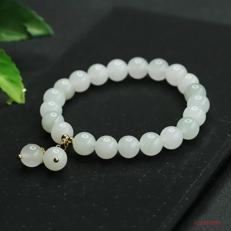 Natural jade bracelet Tianshan jade round bead bracelet female antique style