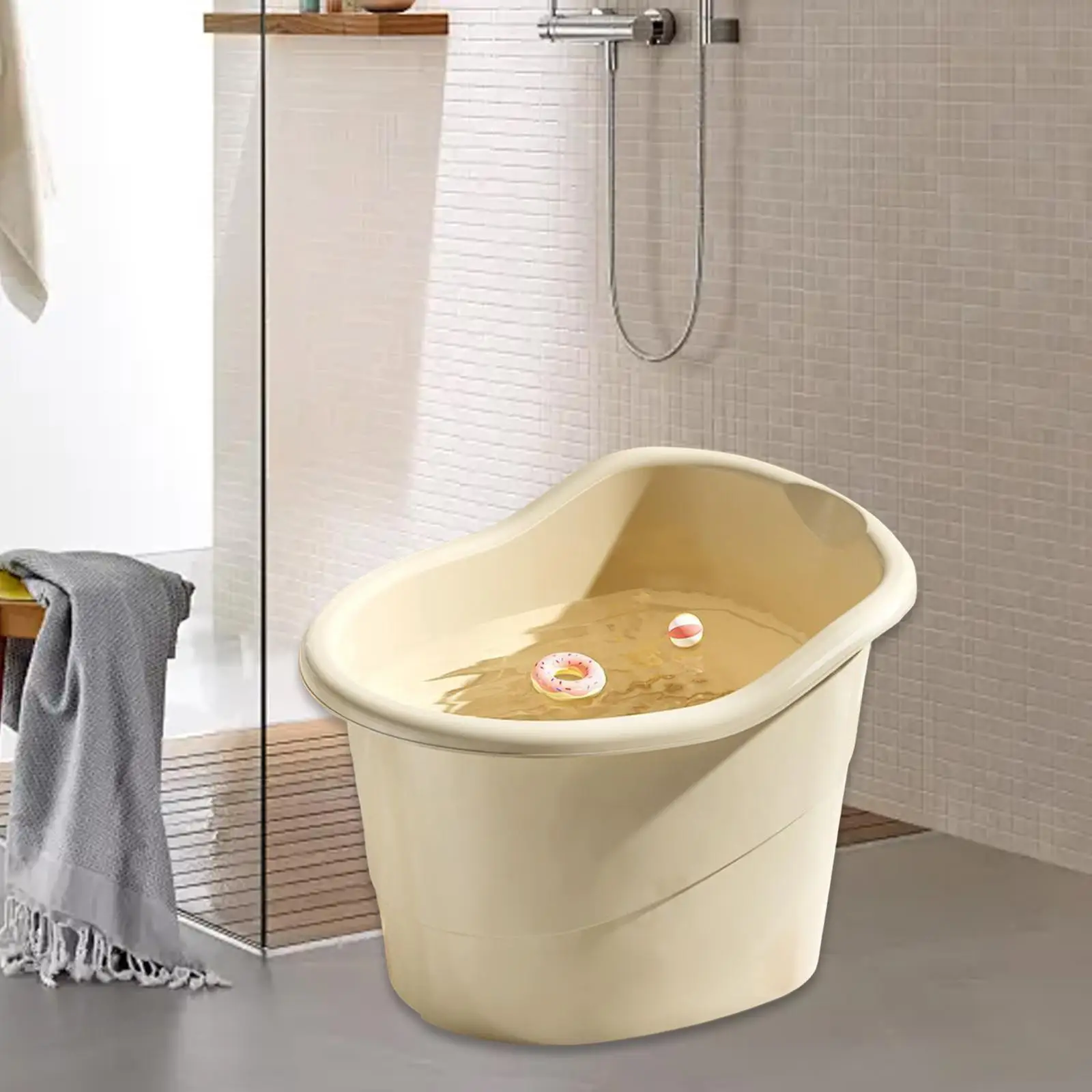 Kids Bath Bucket Upright Non Slip Bottom with Support Seat Bathing Seat Thickened PP Children Bath Tub Sitting up Sit and Soak