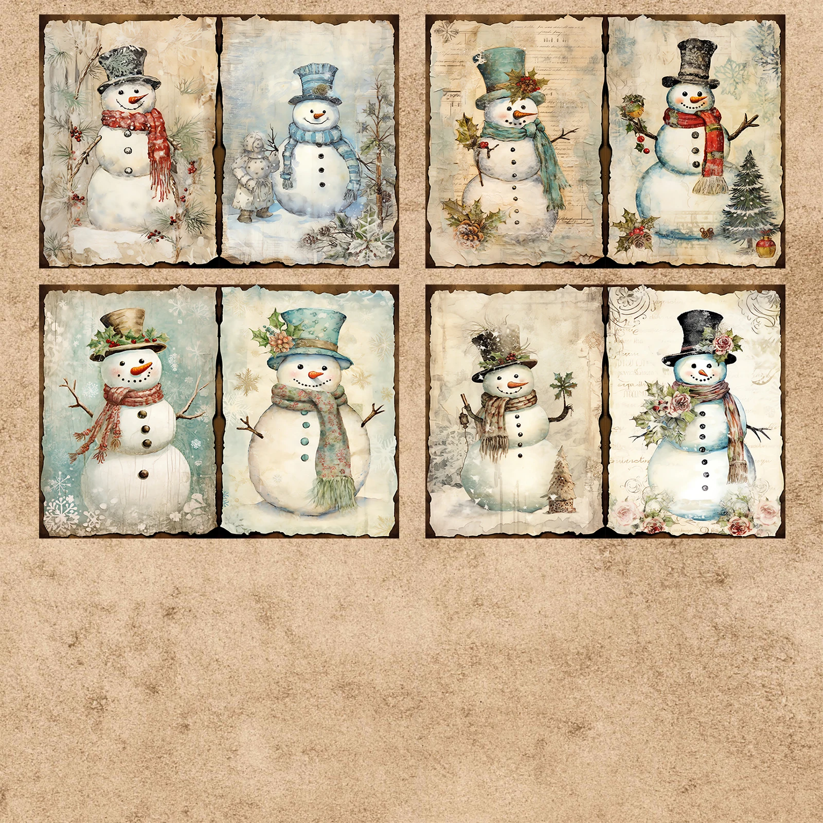 16 แผ่น A5 ขนาดผ้าพันคอสไตล์ที่แตกต่างกัน Snowman การจับคู่คอลเลกชันพื้นหลัง Vintage Grunge Journal Planning Scrapbooking