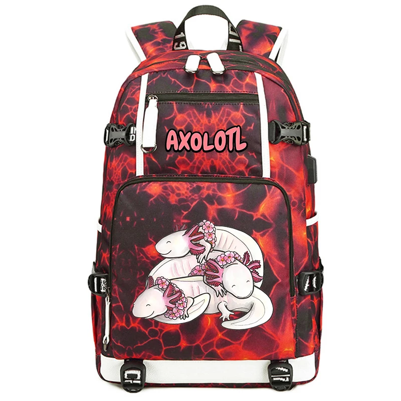 Sac d'école imprimé Axolotl pour enfants, sac de voyage extérieur, mignon, SR, étudiant, grande capacité, cadeau