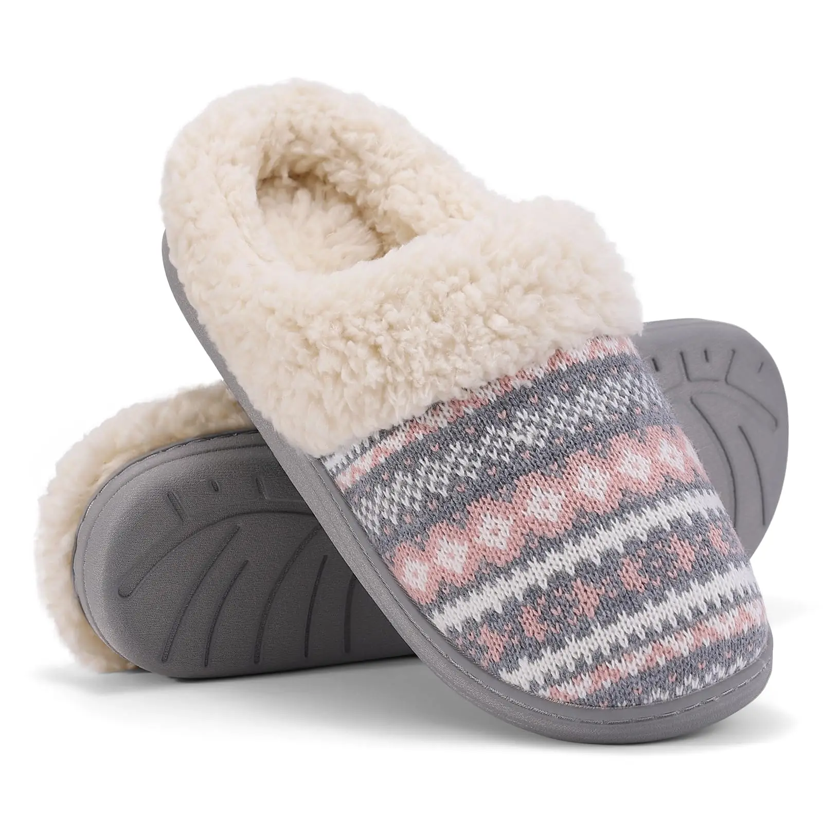 Comwarm Warm Knit Plush Slippers For Women Soft Fluffy Fuzzy House Slippers Indoor Fleece Lined Winter Slippers with Memory Foam