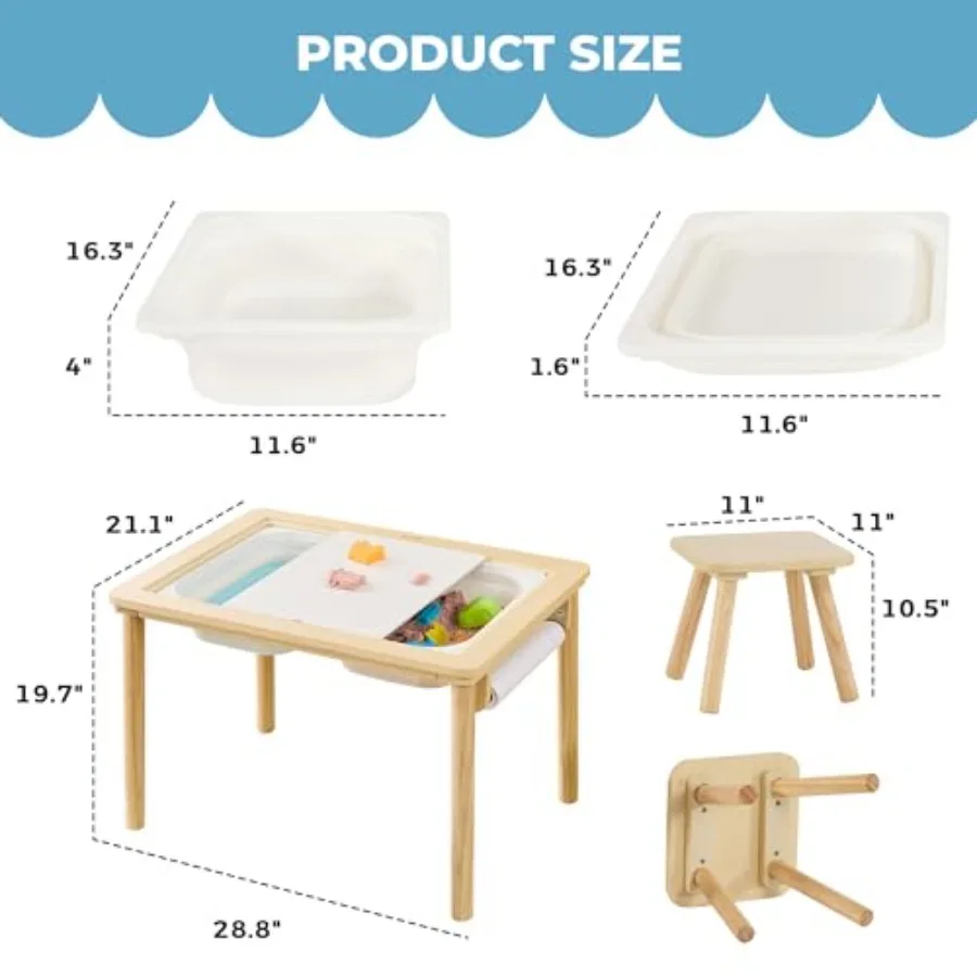 2 Chairs and Roll Paper Wooden Kid Activity Table Chair Set with DoubleSided Boards and 2 St