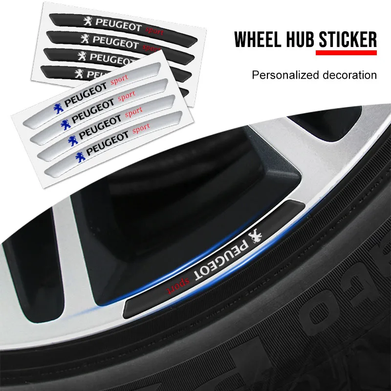 

4pcs Car Rim Modification Stickers Wheel Decoration Decals Accessories For Peugeot 407 3008 307 308 206 508 208 207 607 106 301
