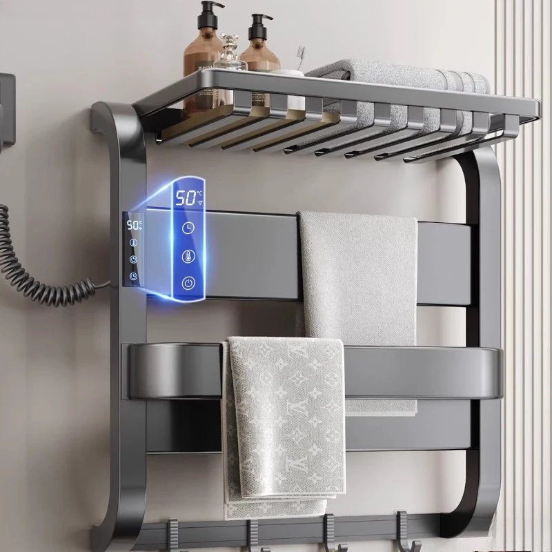 

Gun Ash Electric Towel Rack, Bathroom Household Non-punching Intelligent Heating Drying Shelf