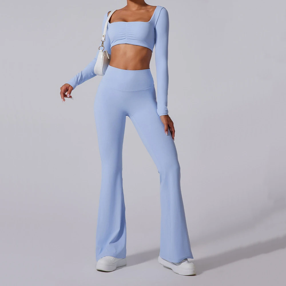 1/2PCS Pad Sportswear Women Yoga Set Workout Clothes Athletic Wear Sports Gym Legging Fitness Bra Crop Top Long Sleeve Yoga Suit image 2