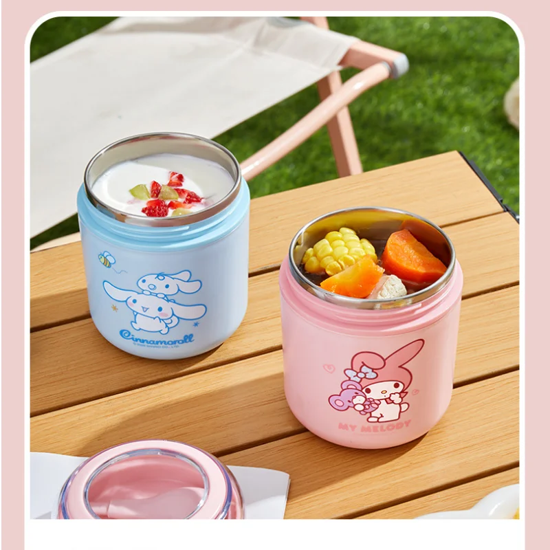 

Горячая термостатическая чашка Sanrio My Melody Kawaii, модный подарок в стиле аниме, студенческая металлическая цилиндрическая форма, поставляется с ложкой, чашка для завтрака
