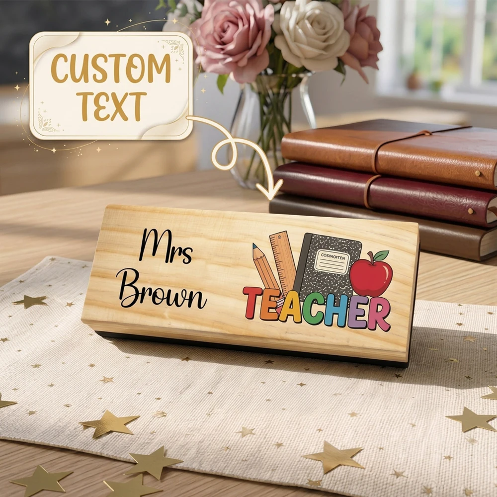 Custom Name Wooden Chalkboard Duster,Vibrant Teacher Apple Design,Practical Teacher Gift,New Term Gift,Supplies For Educators