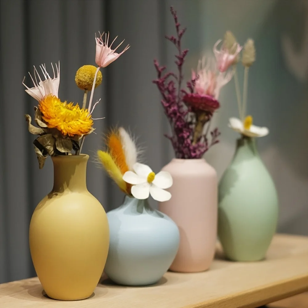 Modern Ceramic Vases Home Decor Dry Wet Flower Bottle Macaron Vases Desktop Ornament No Flower Livingroom Decor Accessories