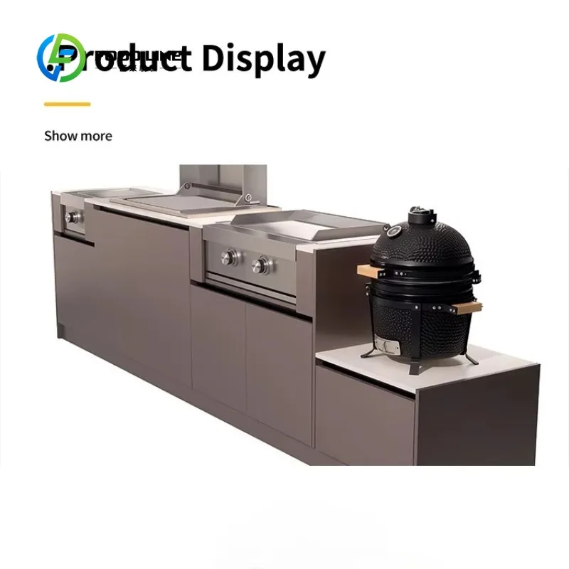 Customized BBQ Grill Island Aluminum Outdoor Kitchen Cabinets 5 People Eco-Friendly Durable Waterproof Flame Tamer Knob Control