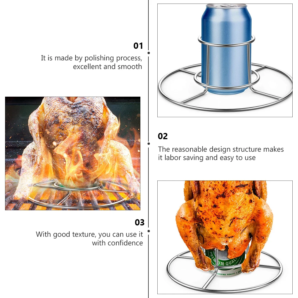 

2Pcs Chicken Grill Rack Stainless Steel Round Beer Stand Outdoor Bbq Roasting Holder Durable Chicken Shelf Round Beer Stand