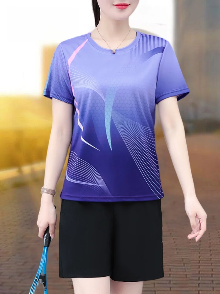 

Ice Silk Fitn Suit Women's Morning Run 2025 New Summer Profional Breathable Two-Piece Set ort Sve round Ne Pullover