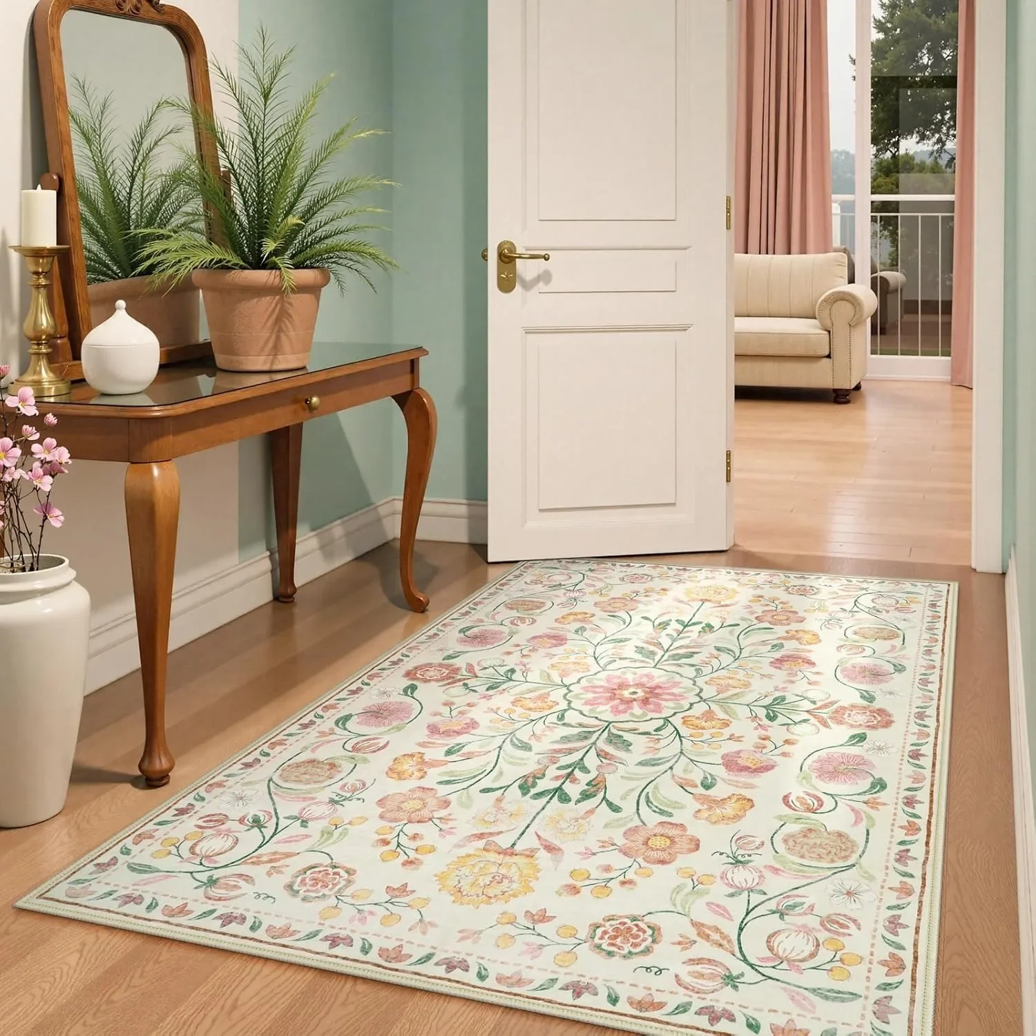 

Rug for Living Room Floor Mat Large Bedroom Bedside Carpet Non-slip Machine Washable Carpets Spring Flower Home Decoration Rugs
