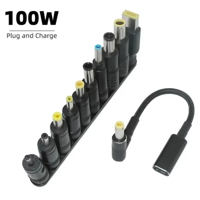 Laptop DC Power Tip Set 10 Pieces 5521 Female to Multi Size Adapter Kit Notebook Charging Connector Square Plug Universal