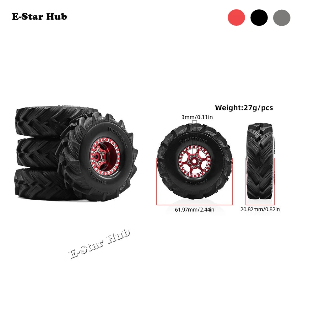 

1.0-inch Wheel Hub Tire Climbing Tyre Tread for 1/18 TRX4M SCX24 FMS Ascent-18 RC Car Upgrade OP Accessories Parts