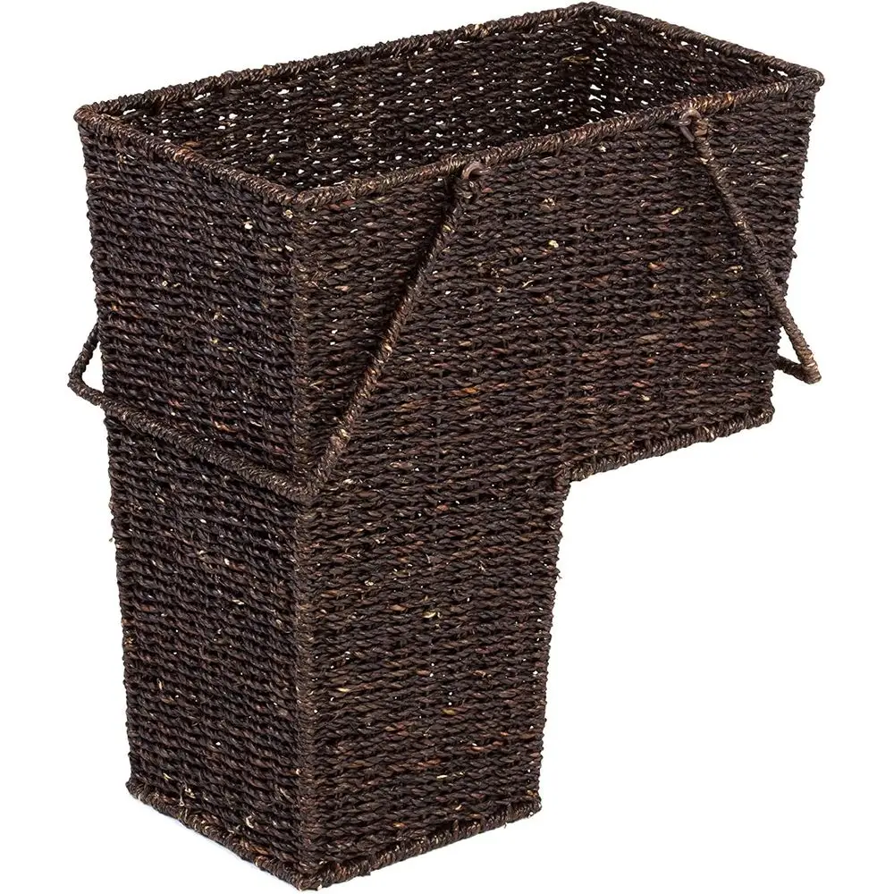 

Brown 15-Inch Wicker Stair Storage Basket with Handles