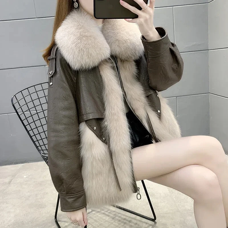 2022 Autumn Winter Faux Fur Coat Women Short Thick Plus Cotton Loose Warm Jacket Female Fashion Slim Versatile Casual Outerwear