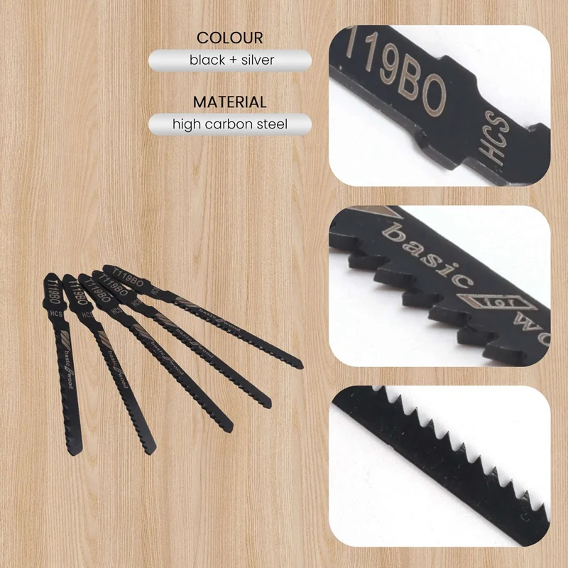 20-Piece T119BO 12 TPI Assorted T-Shank Scrolling Jig Saw Blades Set For Precision Cutting Wood