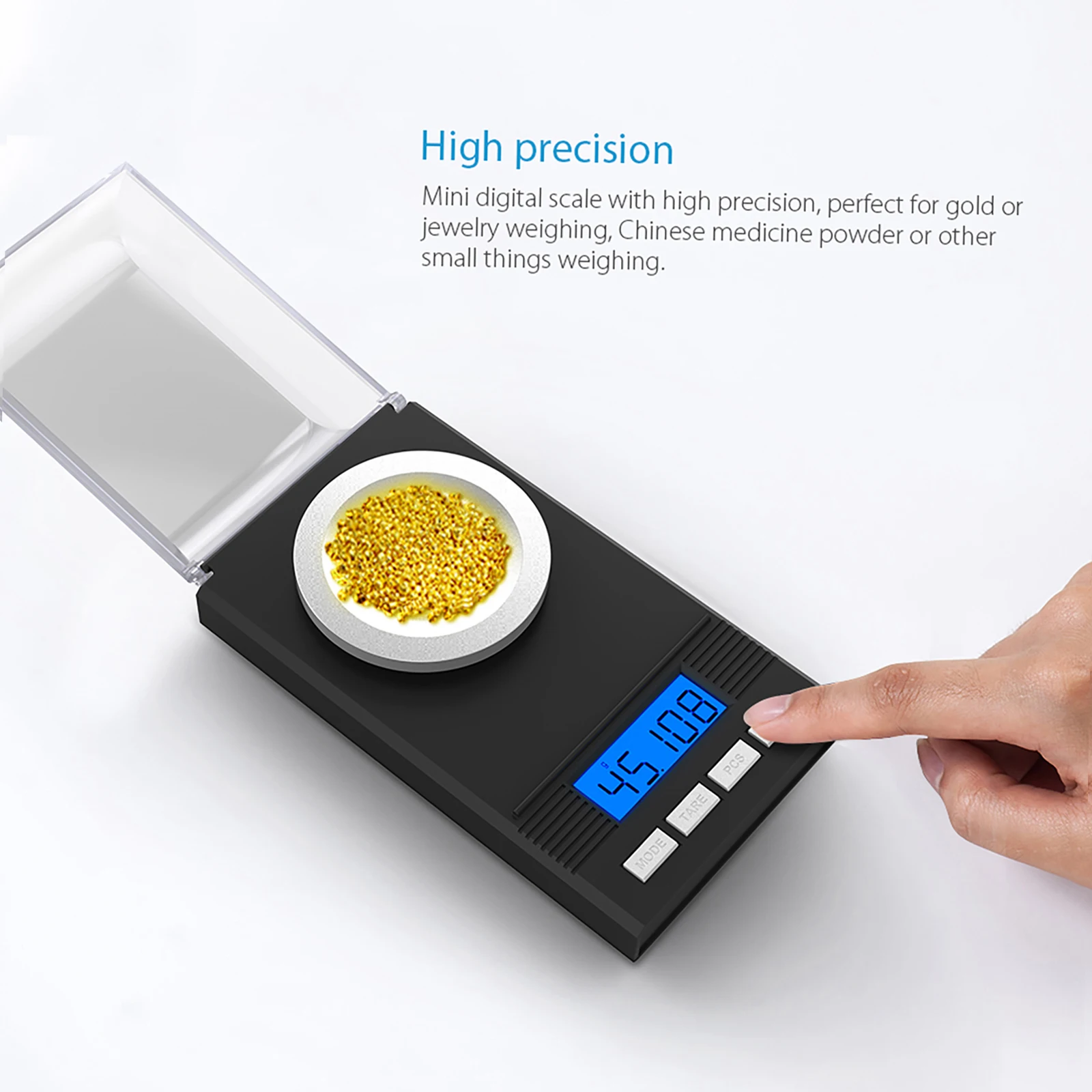 Homgeek Digital Milligram Pocket Scale Mini Jewelry Gold Powder Weigh Scales with Calibration Weights Tweezers, Weighing Pans, L