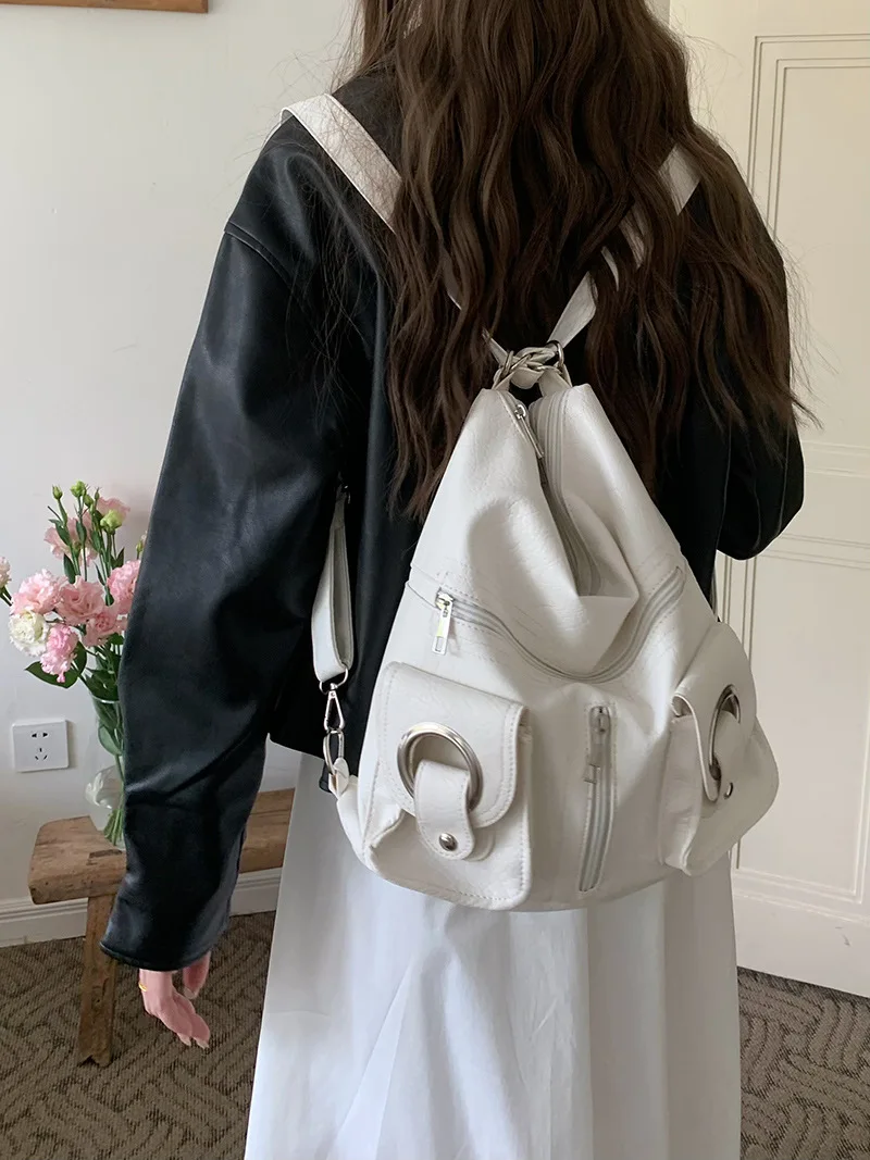 JIAERDI Vintage Grunge Y2k Handbags Women Hot Girls Pockets PU Leather White Backpacks Ladies Harajuku Aesthetic Crossbody Bags