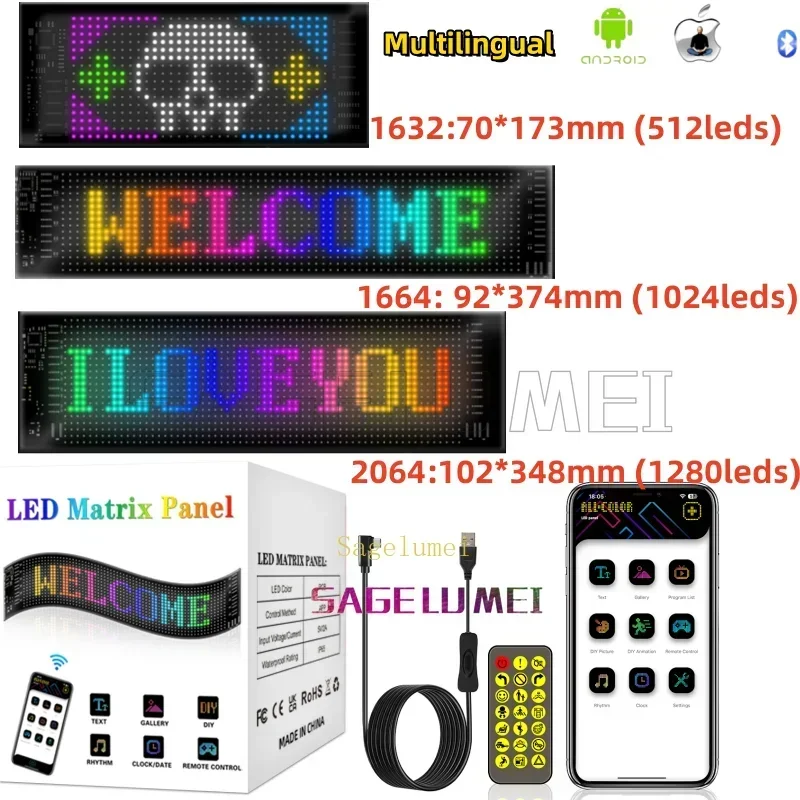 

2PCS 5V USB LED Matrix Pixel Panel Multilingual APP DIY Graffiti Scrolling Text Animation Display Car Remote Truck Devil's Eye