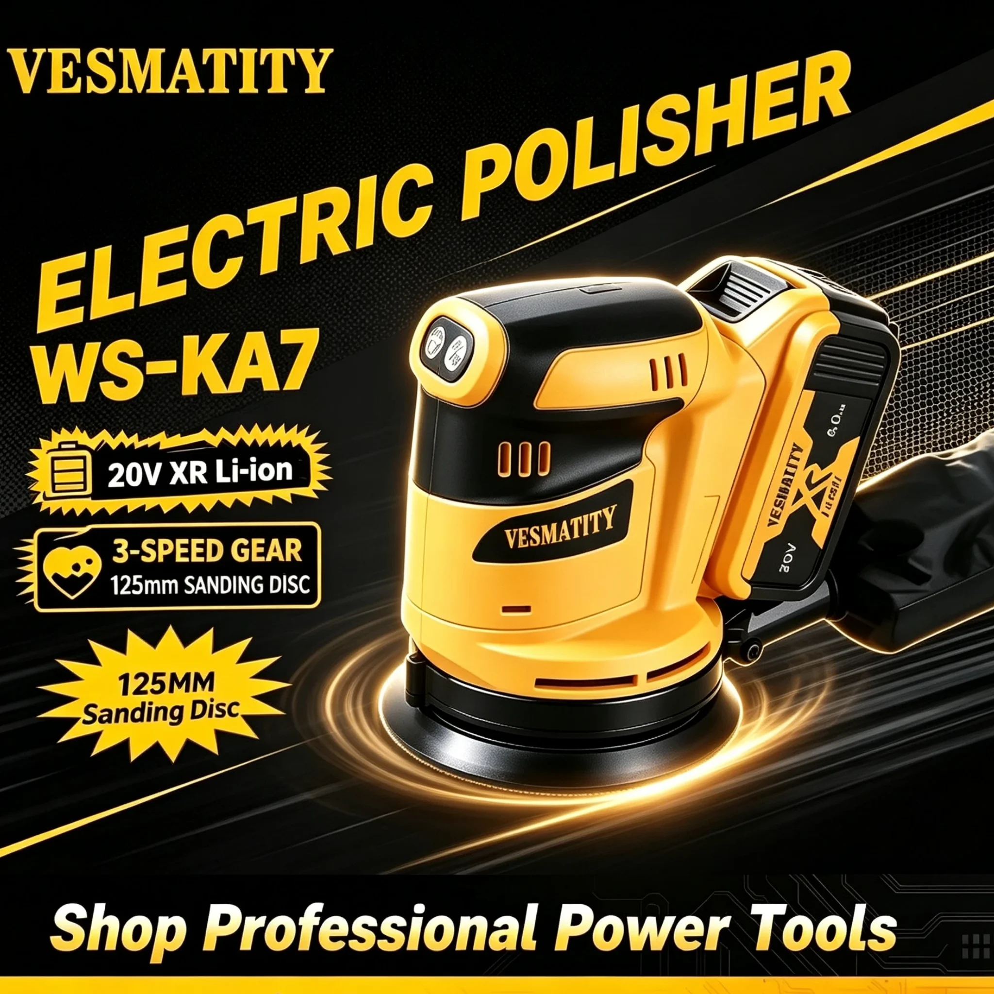 Vesmatity Workshop Orbital Sander Speed Dust Collection Heavy Wood Polishing Construction Tool 18V Battery Ultra Max