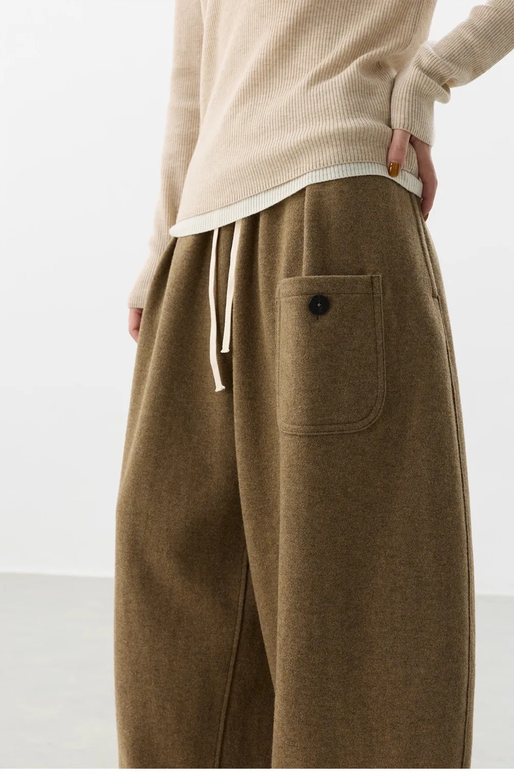 Curved Hem Pants~Wool Elastic Waist Wide-Leg Casual Pants for Women, 2025 Winter Fashionable Thickened Floor-Length Pants
