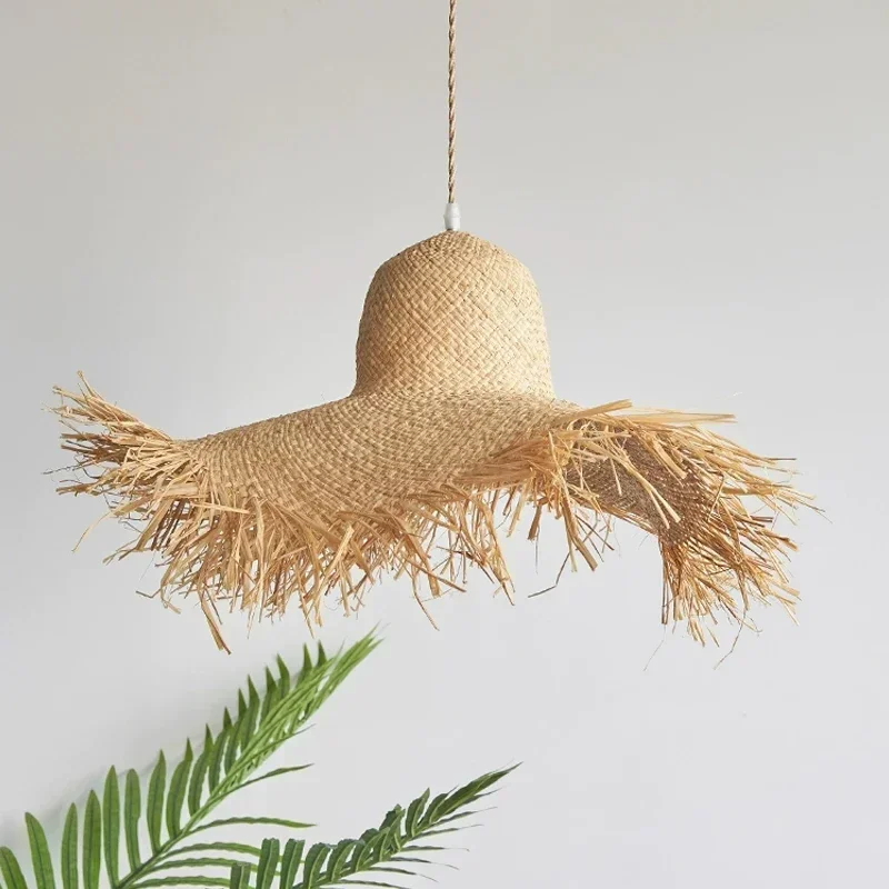 Wine-Sabi-Plafonnier suspendu en forme de chapeau de paille, design moderne, luminaire décoratif d'intérieur, idéal pour une salle à manger, une chambre à coucher ou un bar