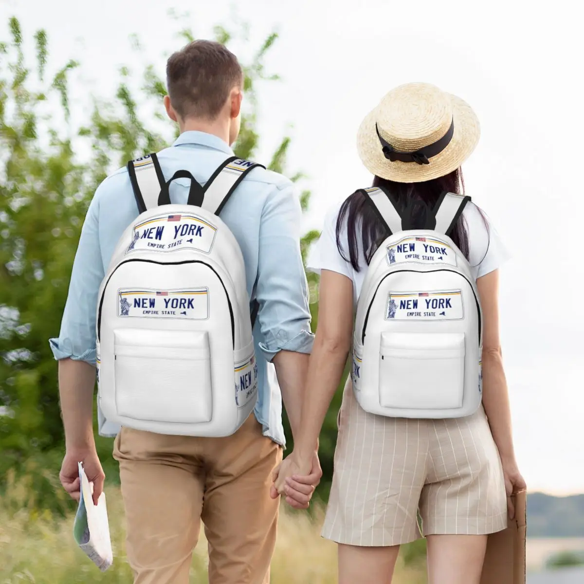 Brooklyn New York Empire State License-Inspired Student Backpack School Bag Hiking Daypack for Men Women Bookbag Shoulder Bags