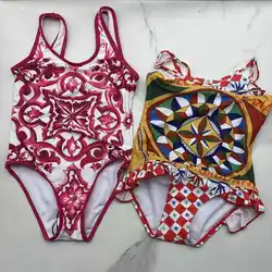 2024 Summer Toddler Kids Swimwear Baby Girls Bikini Children Red Swimwear One-Piece Swimsuit Flower Swimming Wears