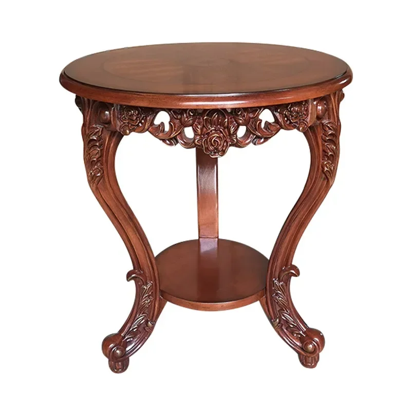 American-style solid wood round table, 60cm casual small coffee table, living room sofa side table