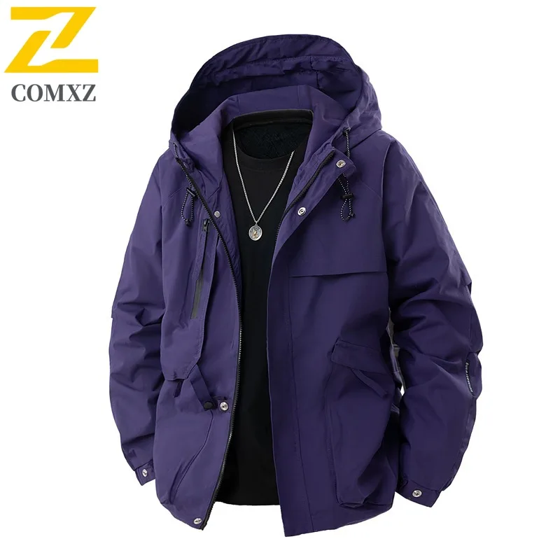 سترة مميزة بغطاء للرأس من COMXZ للرجال للتنزه في الهواء الطلق ومقاومة للرياح معطف دراجة نارية على طراز الشارع الحضري ملابس خريف جديدة خفيفة #5