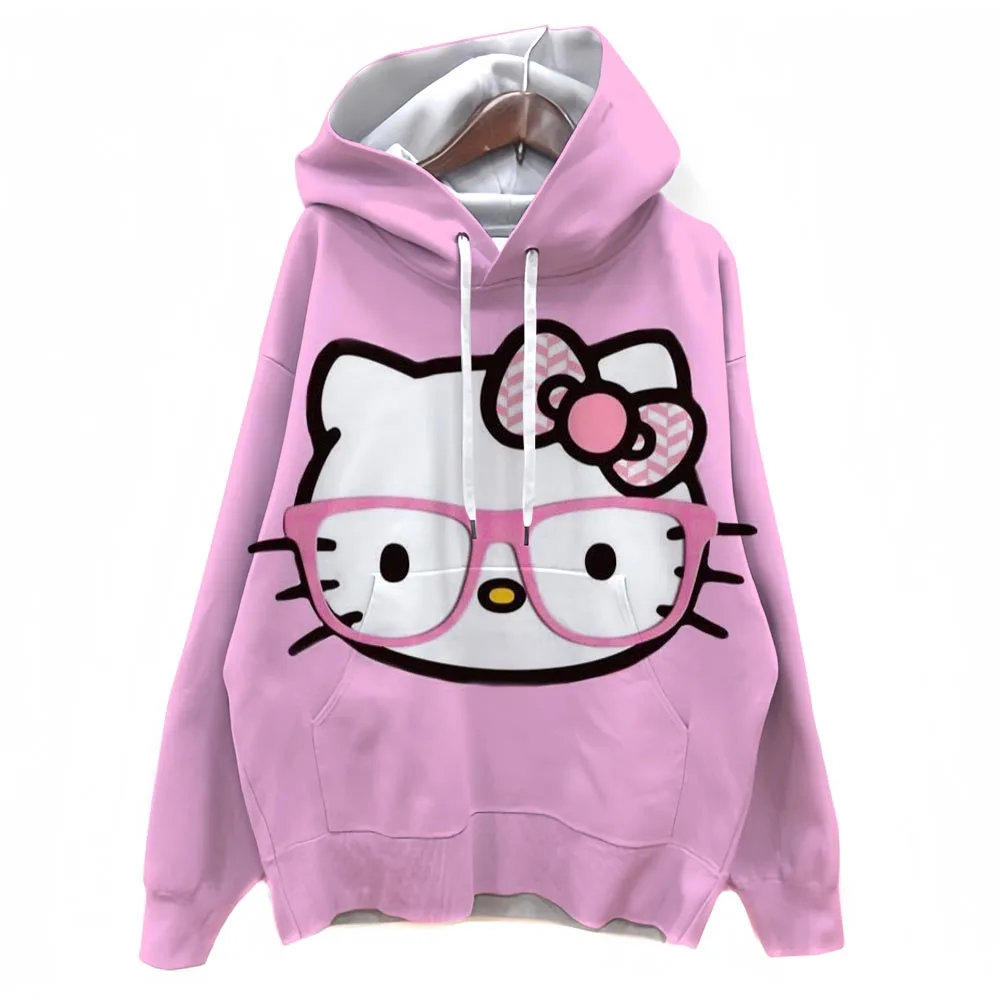 Sudadera de manga larga con cuello redondo para mujer, lavable a máquina, ajuste Regular para otoño, informal, con estampado de Hello Kitty
