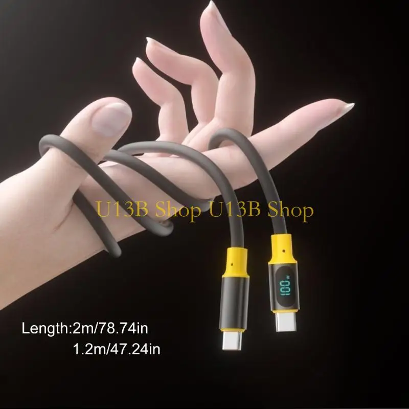 U13B PD100W USB to Type C 유형 L LED 충전 케이블 USB C 전원 케이블 480Mbps 데이터 전송 코드 디지털 디스플레이