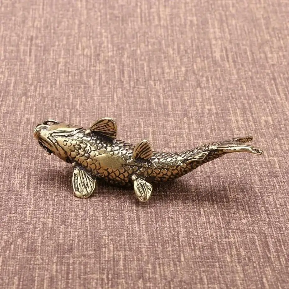 1 Pcs Solid Copper Koi Antique Wealth Gathering Copper Handicraft Tea Pet Simulation Brass Carp Ornament
