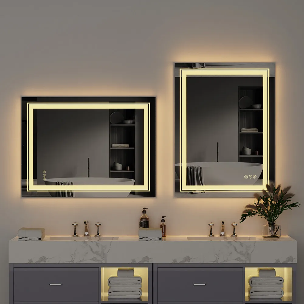 Crystal LED Bathroom Mirror Dimmable IP65 Waterproof Double Lights Vanity Makeup Mirror Luxury Dressing Wall Mount