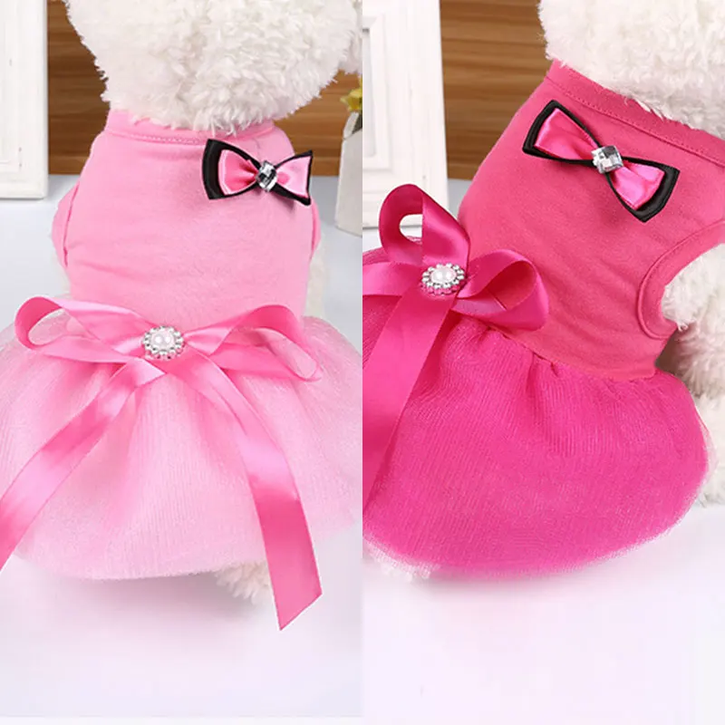 INS Cute Puppy Pet Dog Bowknot Dress Lace Skirt Princess Dress With Bow Cotton Small Dog Clothes Korean Style Clothing New