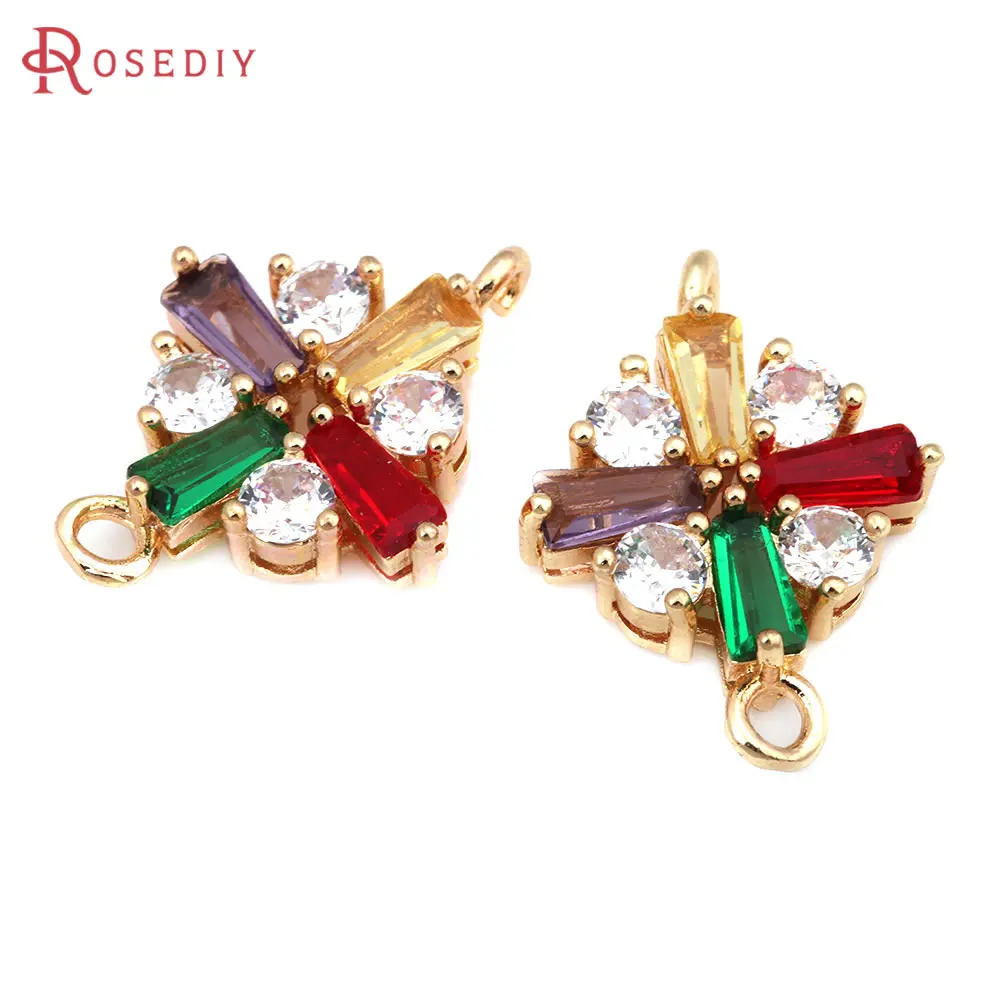 

6PCS 18K Gold Color Brass and Zircon 2 Holes Rhombus Connect Charms Pendants High Quality Diy Jewelry Making Supplies Earrings