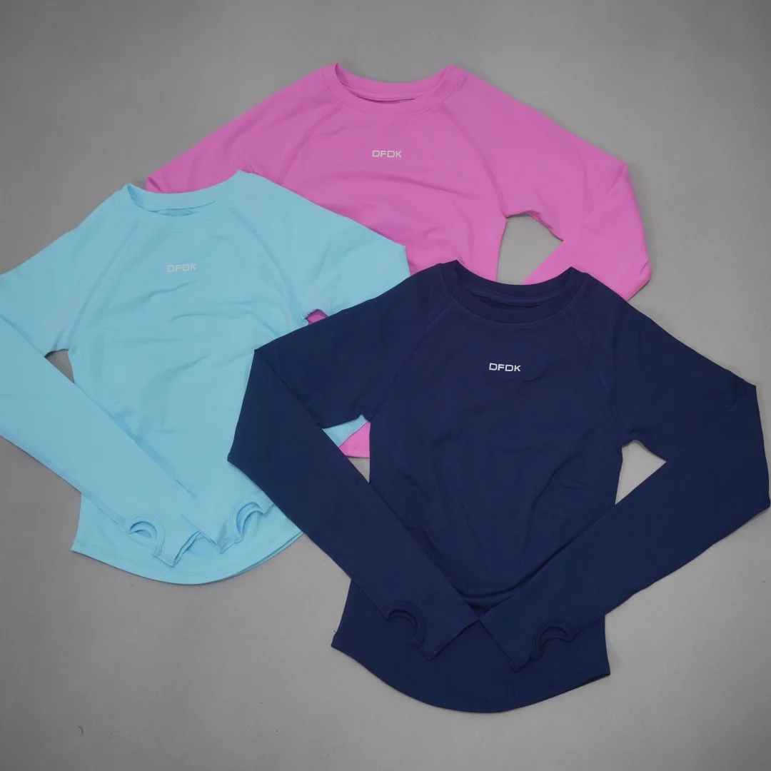 DFDK Women Seamless Long Sleeve Gym Top Tummy Slimming Yoga T Shirt Quick Dry Breathable Running Workout Sports Tee Activewear