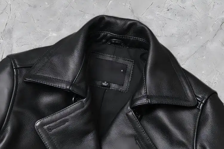 Men Mid-Length Lapel Genuine Leather Trench Coat Top-Grain Cowhide Jacket Plus Size Factory Surplus Clearance OVER SIZE 5xl