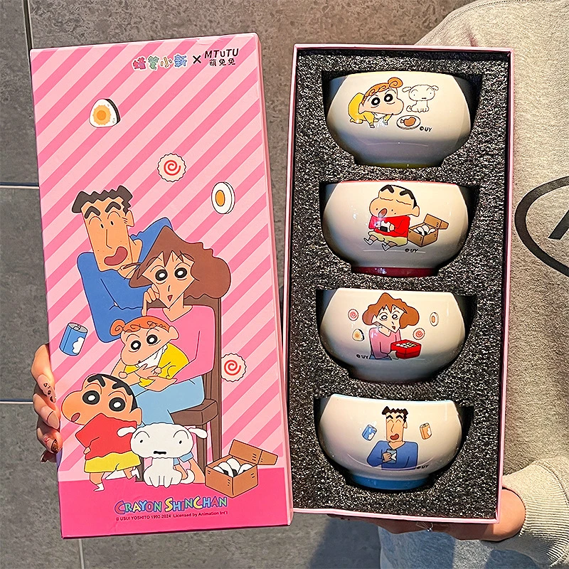 

4pcs Crayon Shin-chan Ceramic Bowl Set Anime Soup Salad Pasta Bowl for Boy Girl Kitchen Tableware Microwave Oven Bakware Gifts
