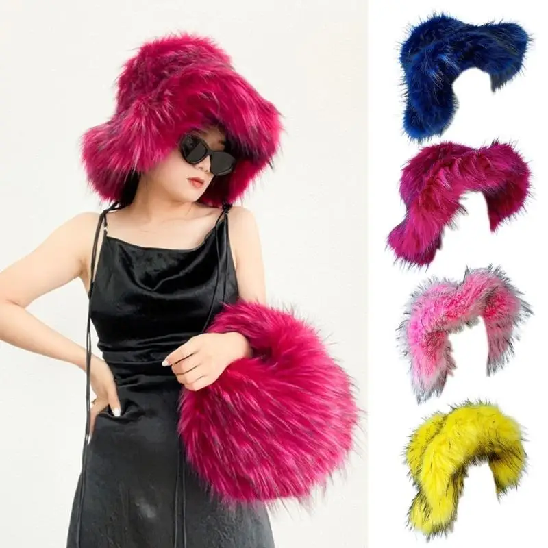 39bd Ladies Plush Faux Furs Thiết kế ngư dân Mũ rộng vành mũ giữ mũ ấm