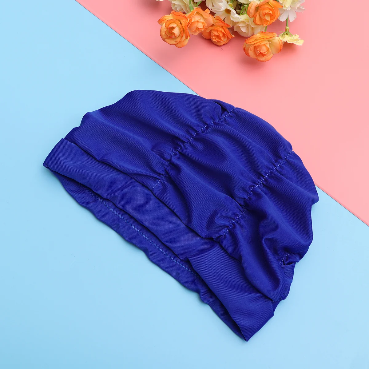 2 PCS Blue Swim Hat Eco-friendly Swimming Women Cap Pleated Elastic for Lightweight
