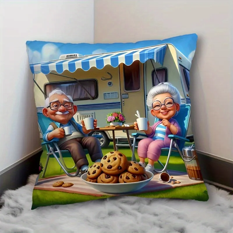 1 x Vintage-Kissenbezug im Camping-Stil, Heimdekoration, Kissenbezug für Sofa, Schlafzimmer (Kissen nicht im Lieferumfang enthalten)