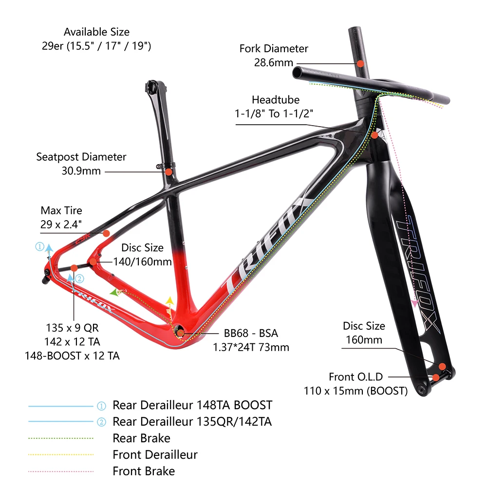 Carbon Fiber Mountain Bike Frame Full Internal Cable Routing MTB Frameset Fork Seatpost Integrated Handlebar 142TA 148Boost 29er