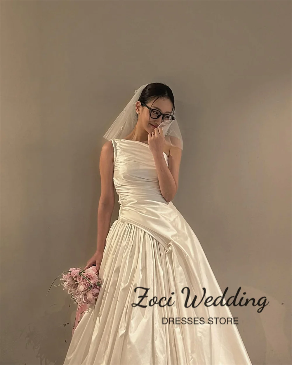 Zoci One Shoulder Korea Wedding Dresses Customized A-line Bridal Gown Korea Photo Shoot Dresses Party Gown