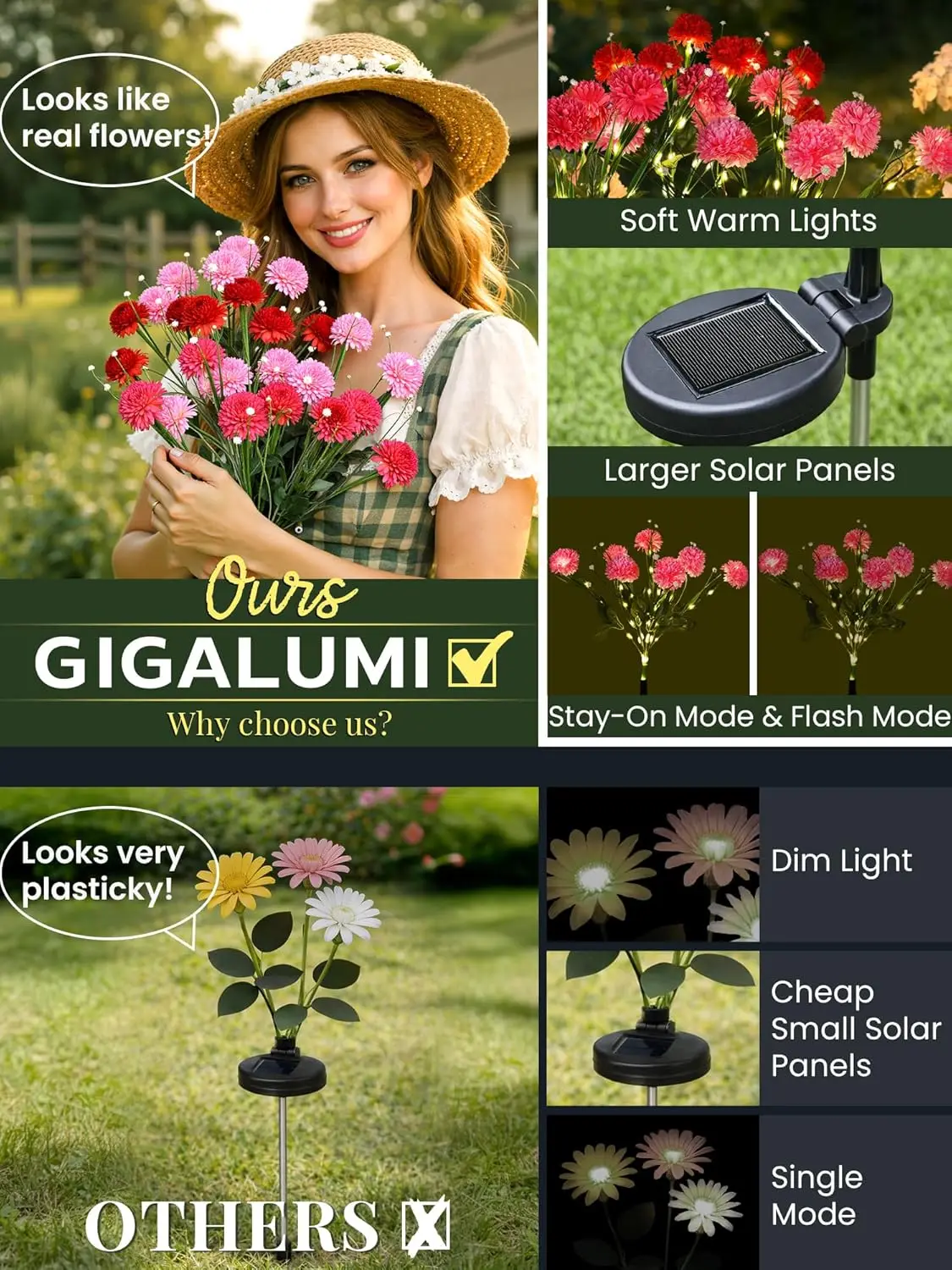 Garden Stake Lights Stone Resin 2.8in Auto On Off Dusk to Dawn Year Round Stone Gray