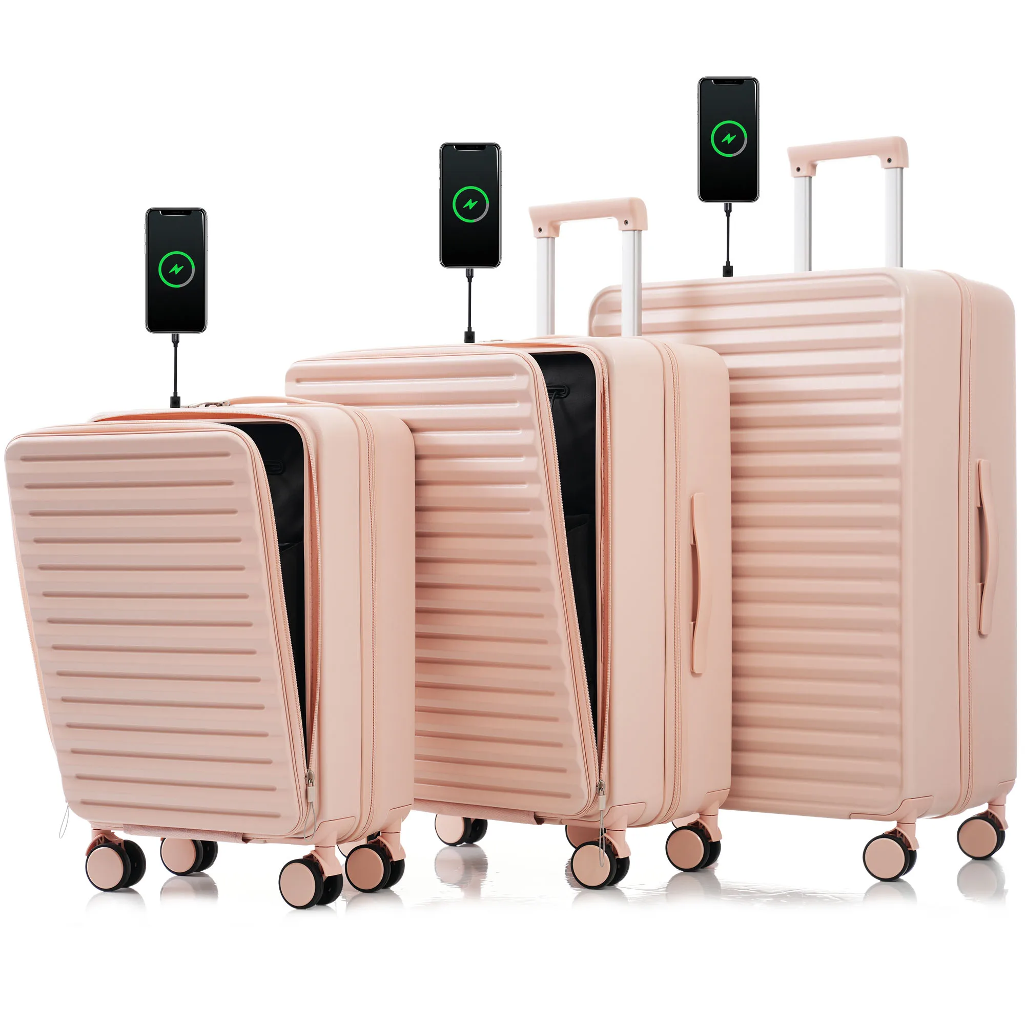 luggage 4 Piece 20/24/28/Sets and a bag 20 24 with front pocket with TSA lock usb universal wheel cup holder pink