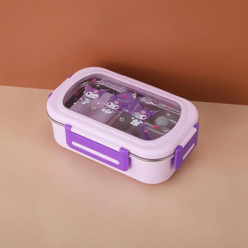 핫한 산리오 헬로키티 학생 도시락 귀여운 애니메이션 휴대용 만화 물 주입식 열분리 식기 세트 수프 그릇 포함